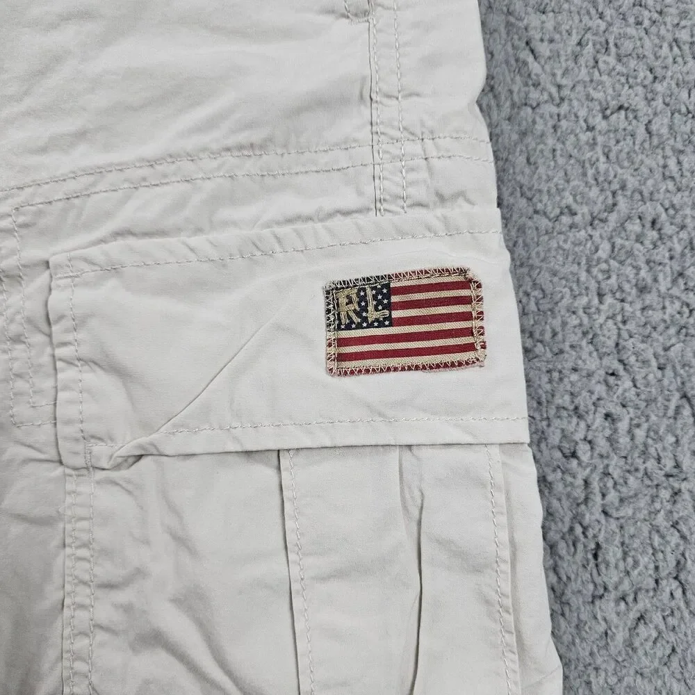 Vintage Polo Jeans Co Short Mens 34 Cream Cargo Military 90s Skater Baggy Casual